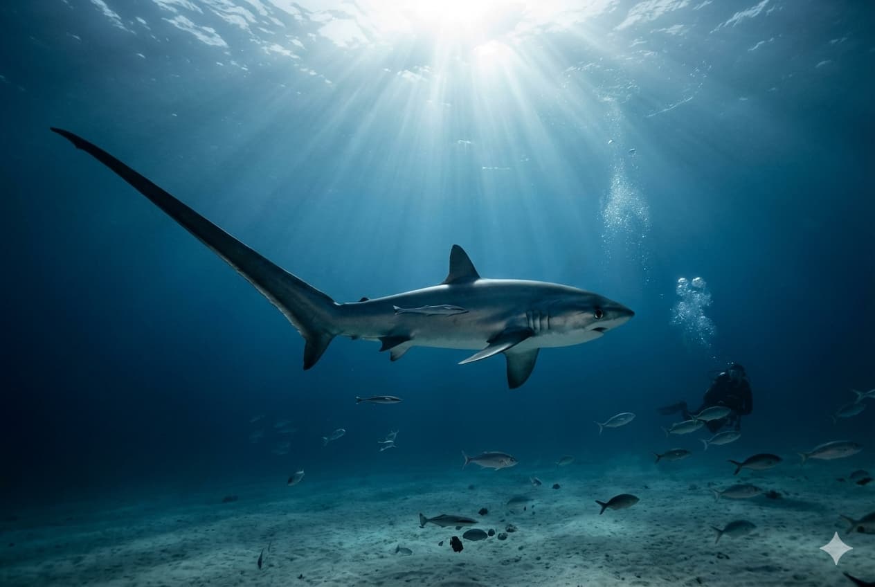 Thresher shark and ocean